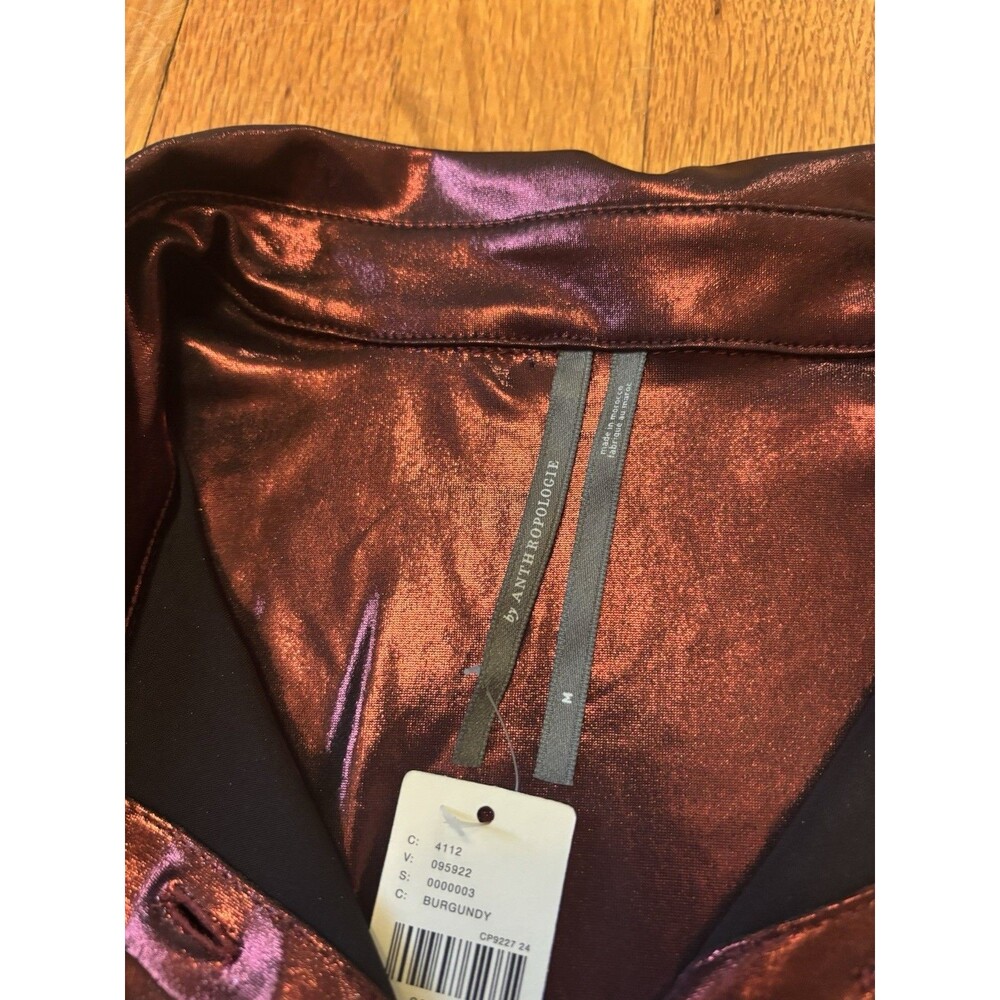 By Anthropologie Shine Button Down Shirt Burgundy Metallic Long Sleeve M NWT - Picture 4 of 7